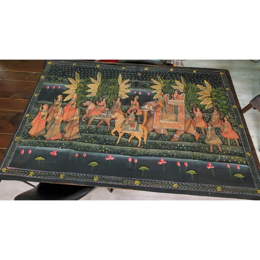 Vintage Tapestry Hand Painted India Traditional Royal Procession Scene 60x40